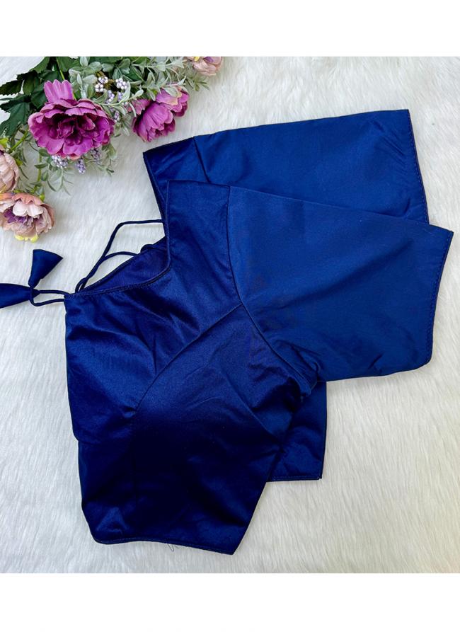 Malai Sattin Royal Blue Party Wear Plain Readymade Blouse